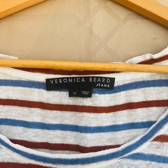 Veronica Beard Benji Striped Linen Shirt Scoop Neck Short Sleeve Size M - Picture 3 of 7